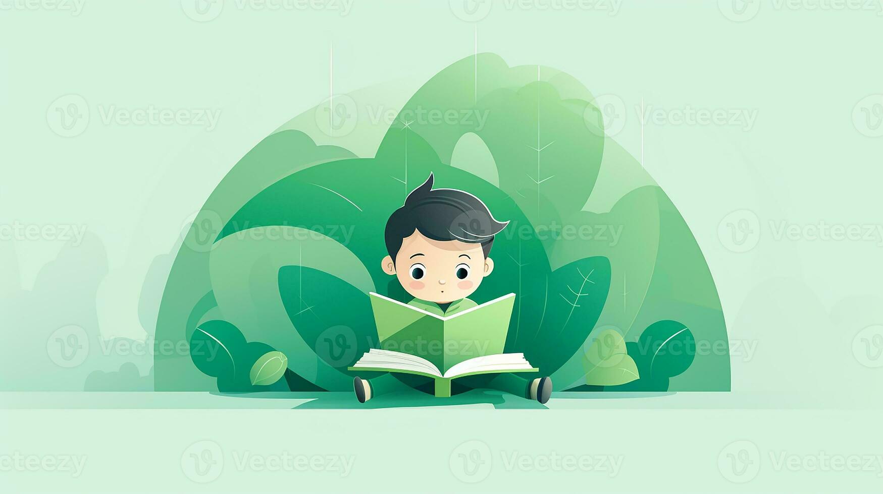 süß wenig Junge lesen ein Buch. Vektor Illustration. generativ ai foto