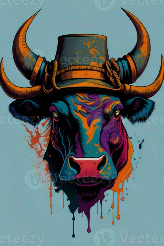 ein detailliert Illustration von ein Stier zum ein T-Shirt Design, Hintergrund und Mode foto