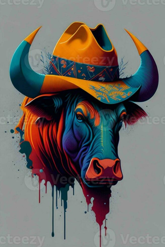 ein detailliert Illustration von ein Stier zum ein T-Shirt Design, Hintergrund und Mode foto