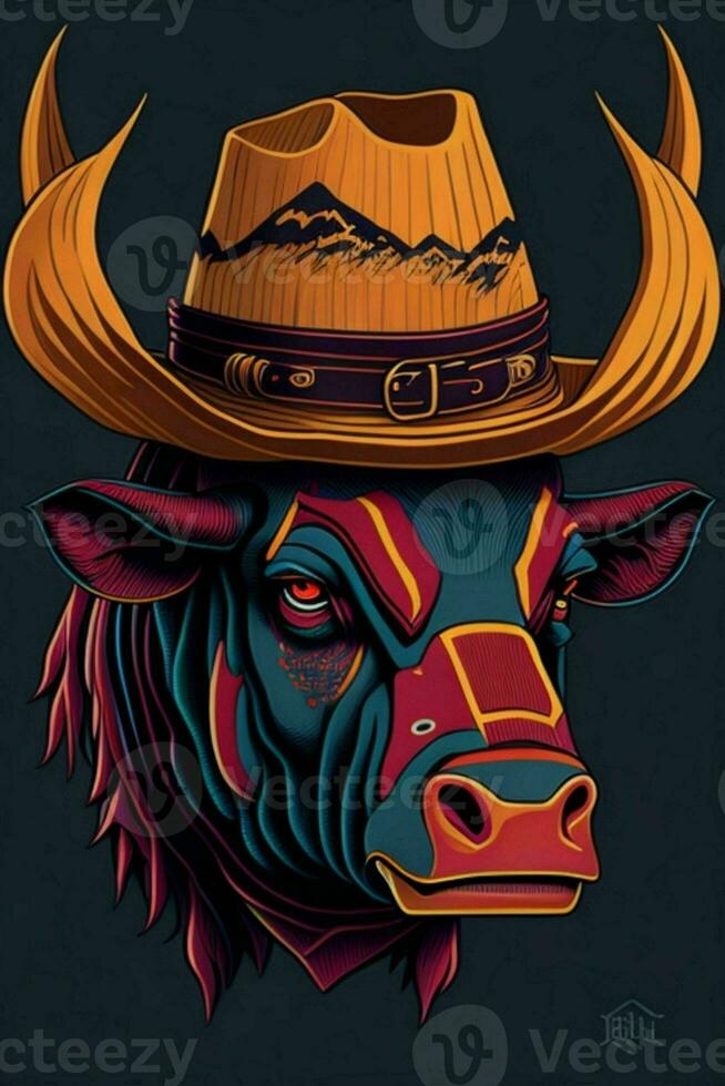 ein detailliert Illustration von ein Stier zum ein T-Shirt Design, Hintergrund und Mode foto