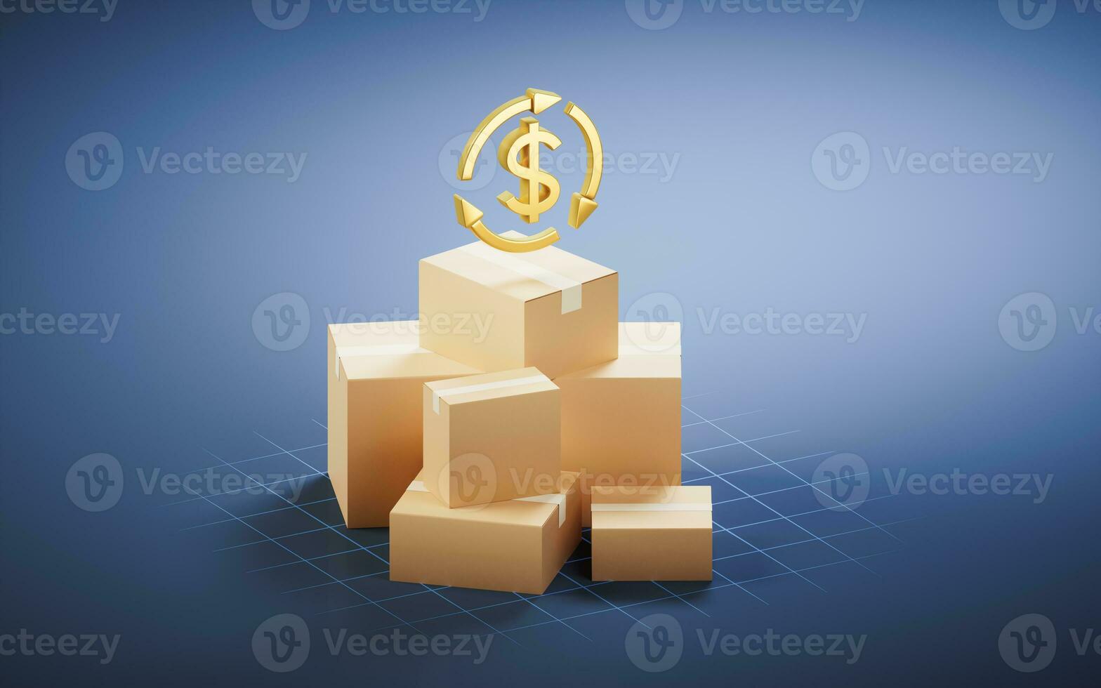 Verpackung Box mit Geld Zeichen, 3d Wiedergabe. foto