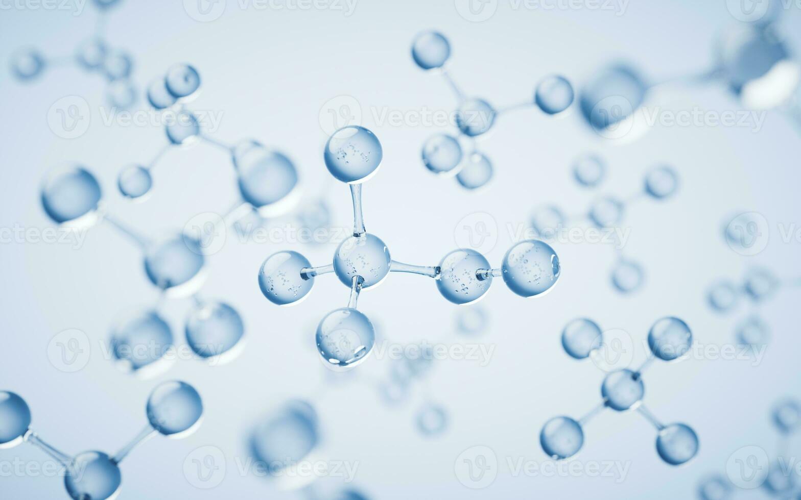 Moleküle mit Blau Hintergrund, 3d Wiedergabe. foto
