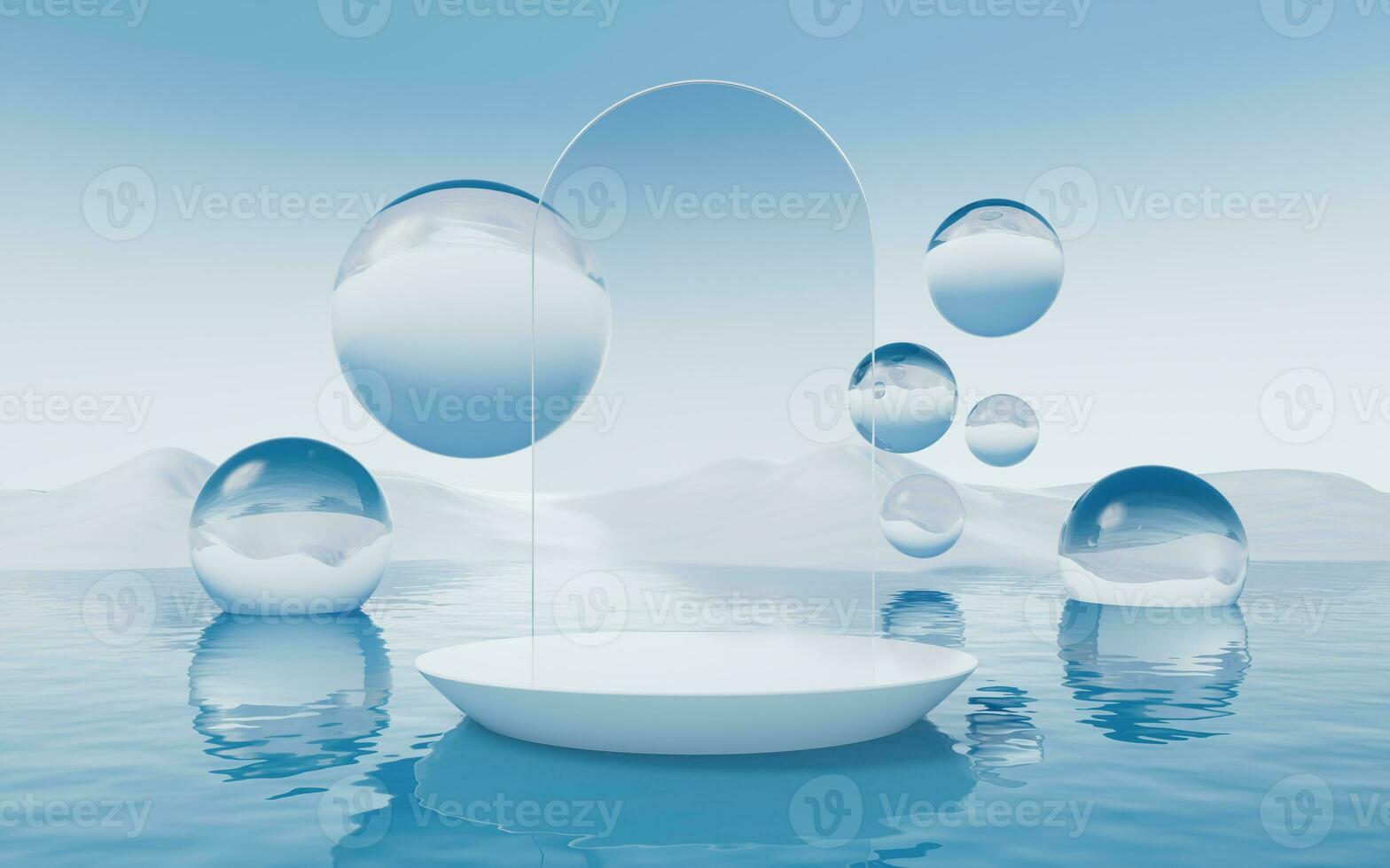 Wasser Oberfläche mit runden Bälle Hintergrund, 3d Wiedergabe. foto