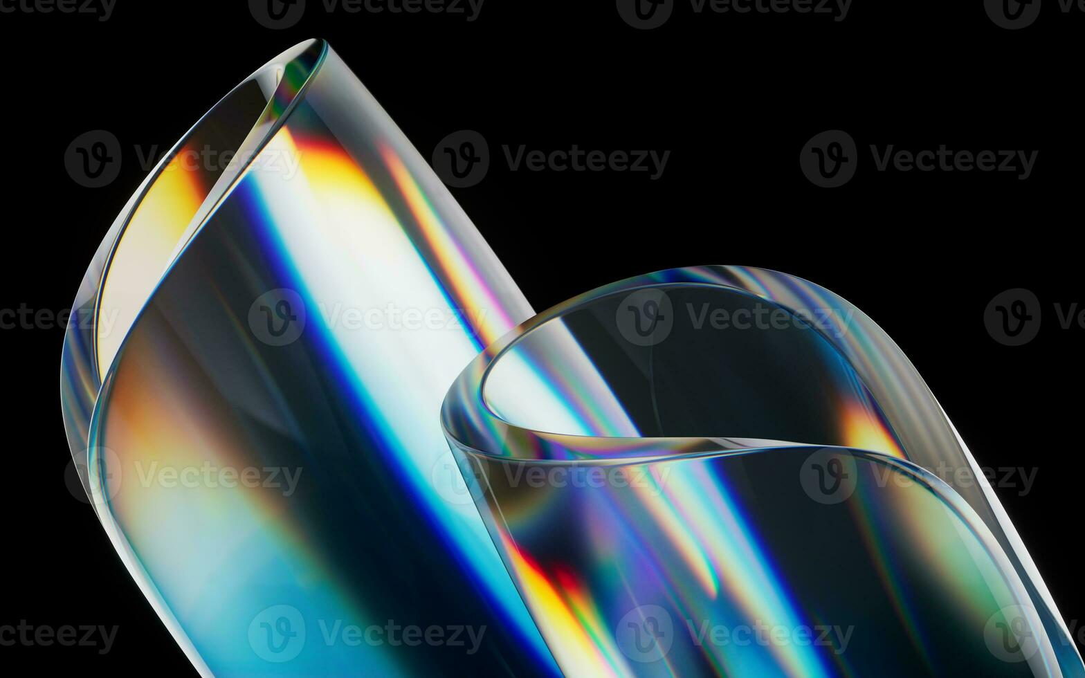 bunt Kurve Glas mit Streuung, 3d Wiedergabe. foto