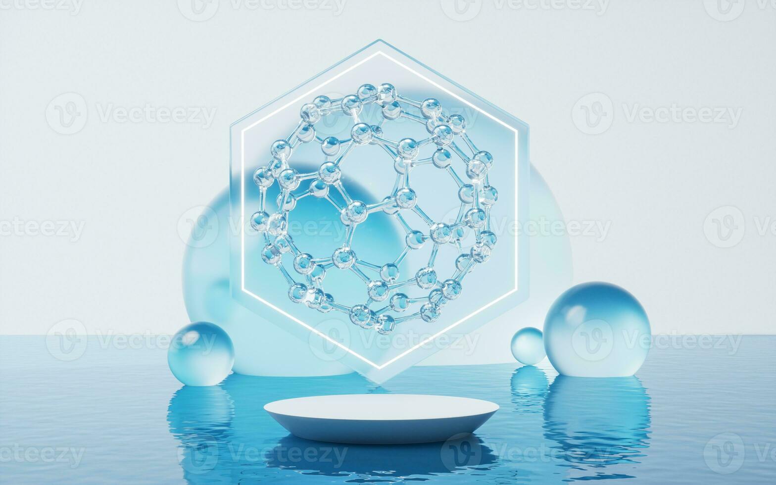 Molekül und Wasser Oberfläche, 3d Wiedergabe. foto
