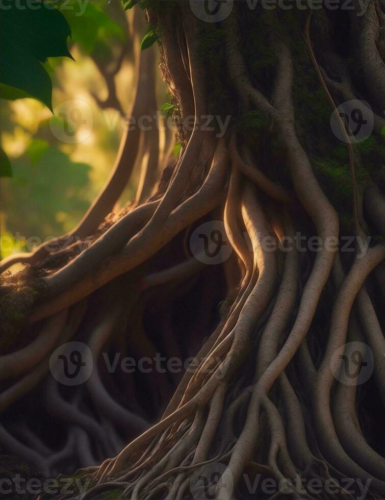 Banyan Baum Wurzeln weit verbreitet im das Wald Illustration foto