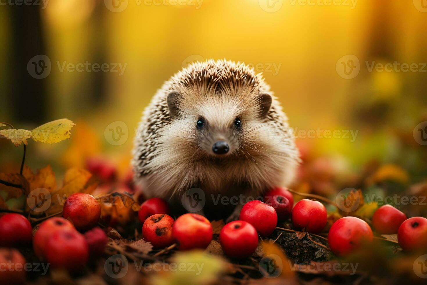 Igel Bestände Beeren auf ein Herbst Hintergrund. ai generativ foto