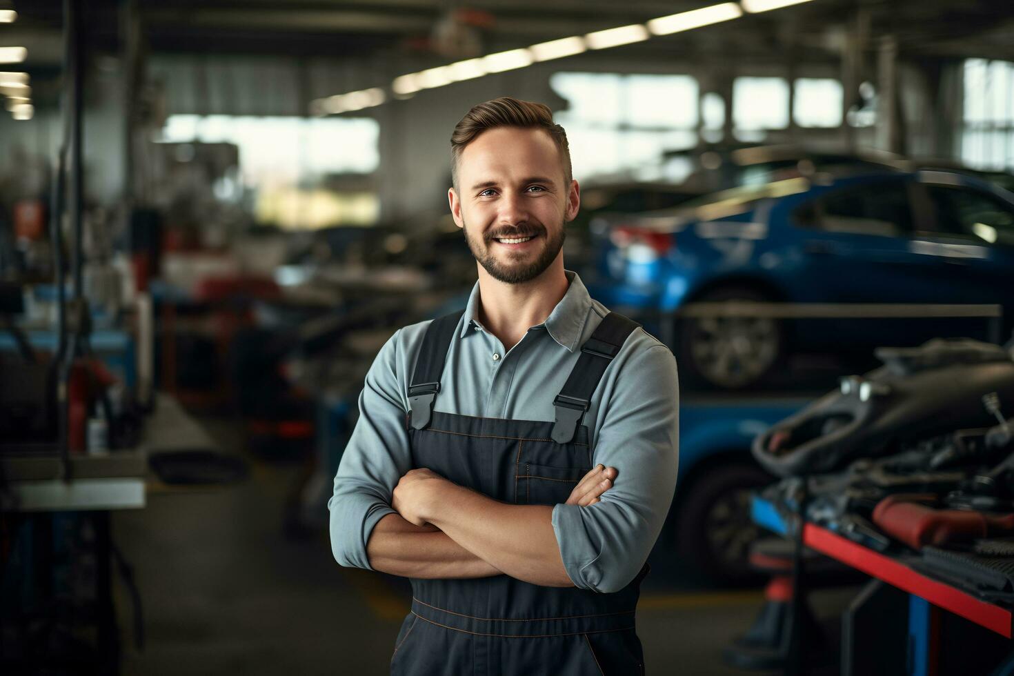 Foto von ein Mechaniker Mann im ein Auto Reparatur Geschäft