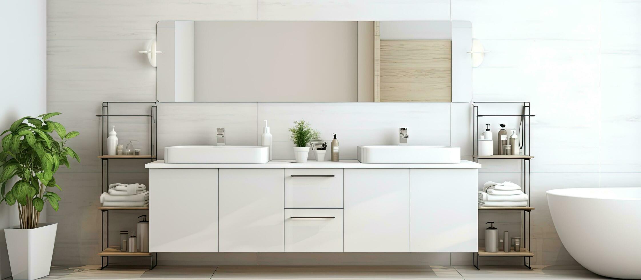 modern Zuhause mit Licht und geräumig Badezimmer mit Weiß Keramik sinkt Spiegel und Glas Türen foto