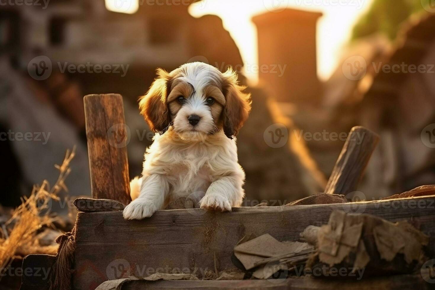 süß Hündchen im wenig Bauernhof. Hündchen mit komisch aussehen foto