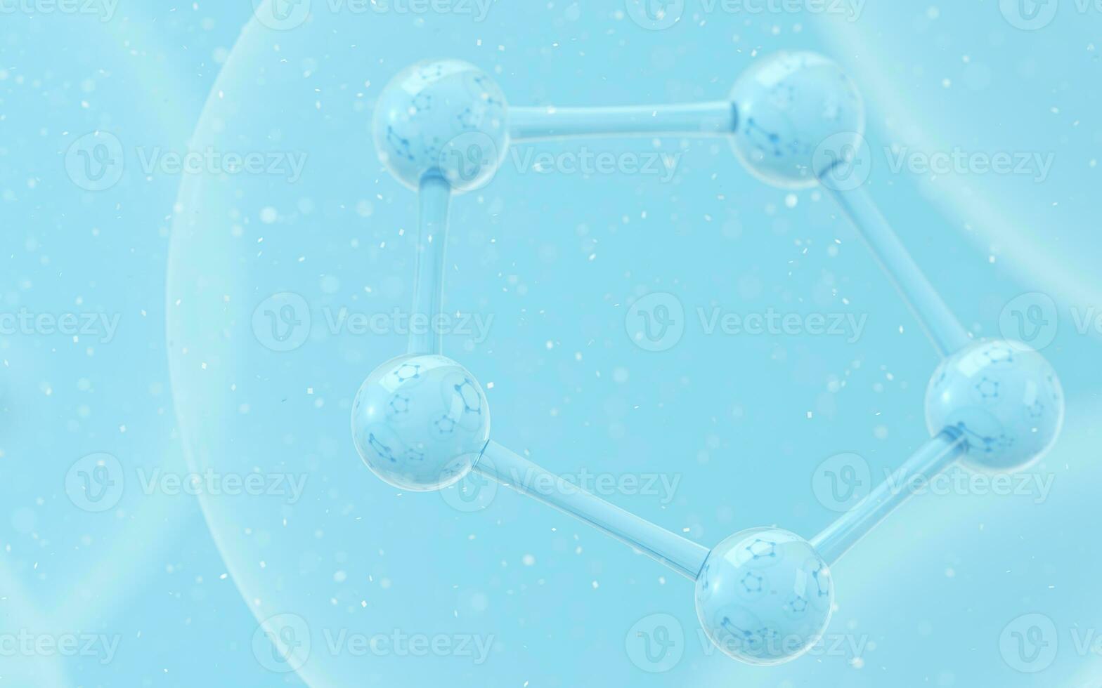 chemisch Molekül mit Blau Hintergrund, 3d Wiedergabe. foto