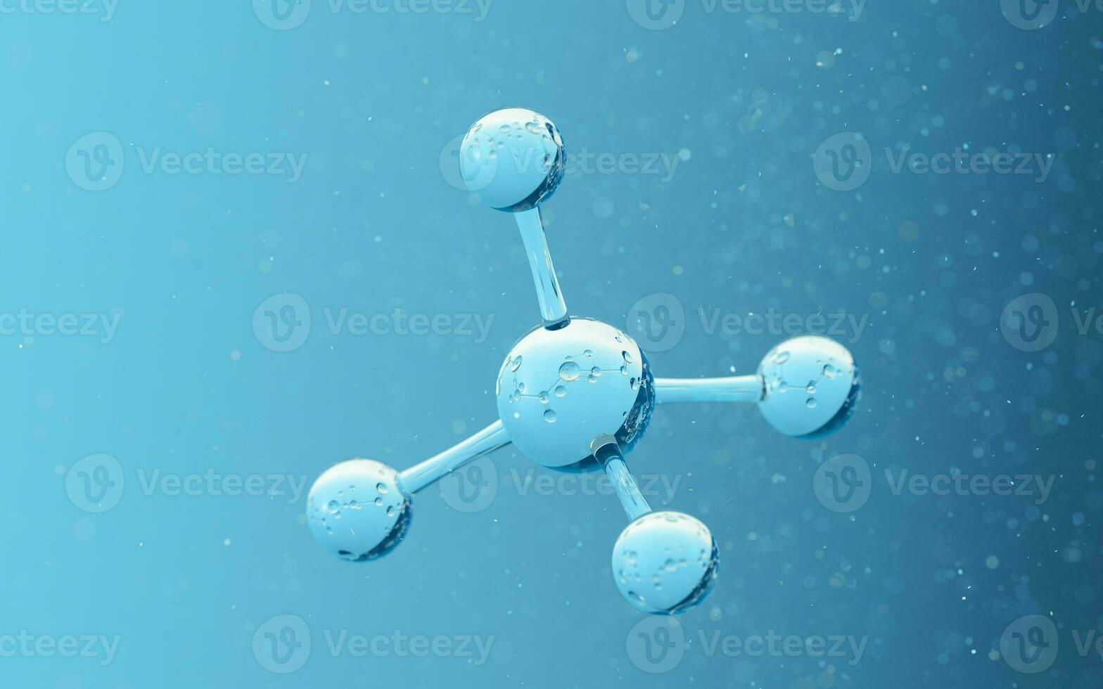 chemisch Molekül mit Blau Hintergrund, 3d Wiedergabe. foto