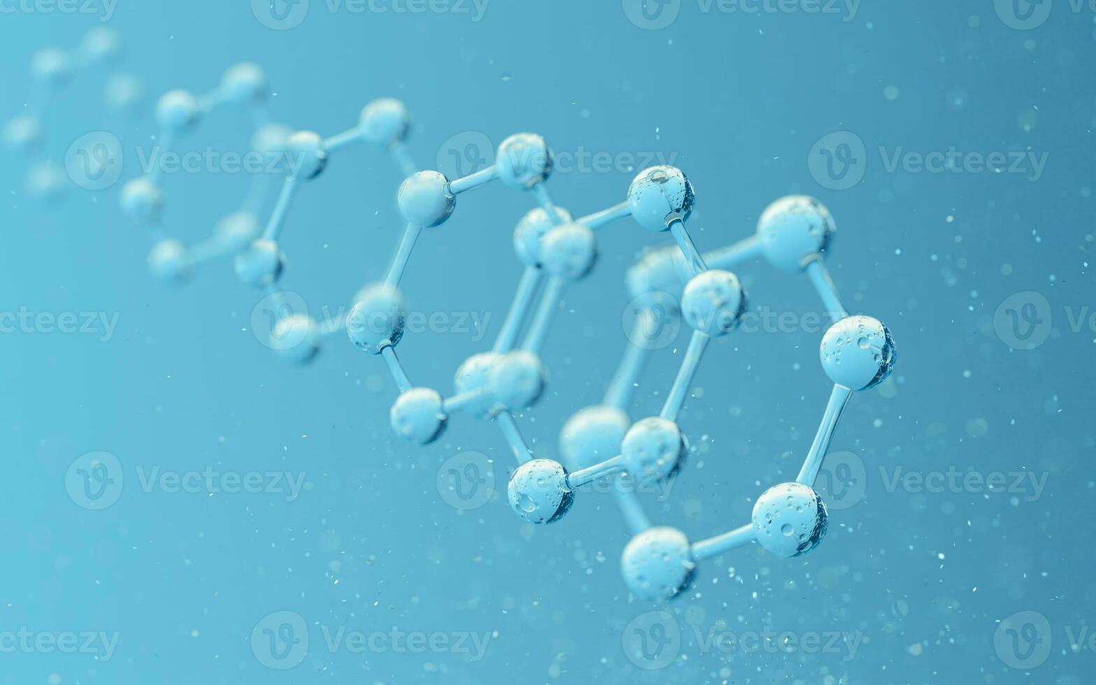 chemisch Molekül mit Blau Hintergrund, 3d Wiedergabe. foto