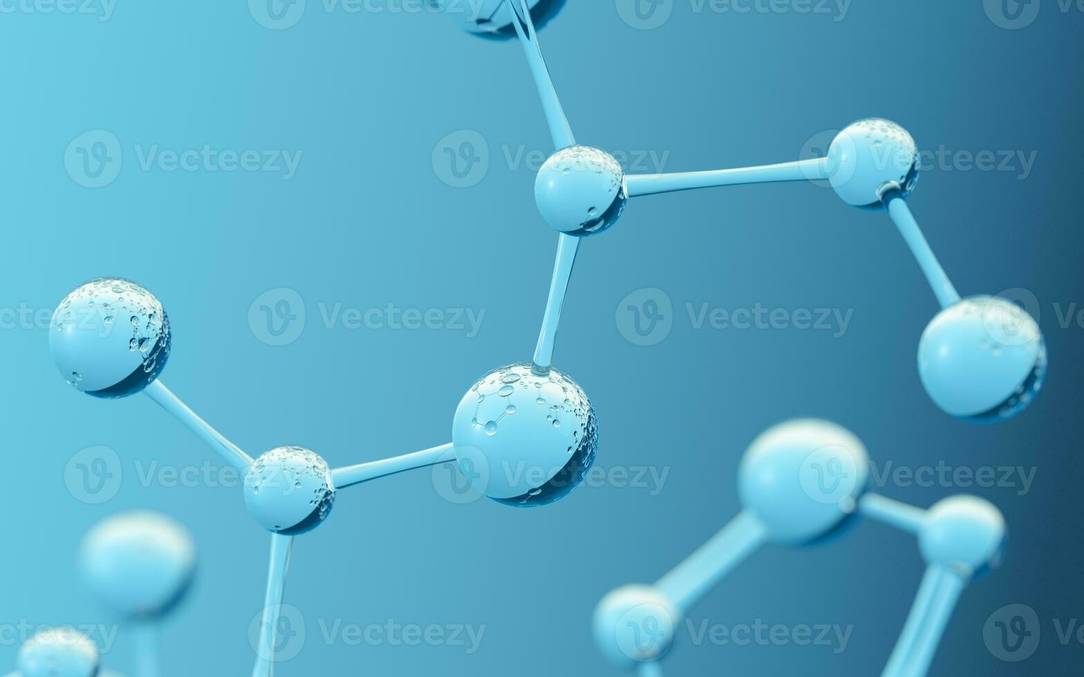 chemisch Molekül mit Blau Hintergrund, 3d Wiedergabe. foto