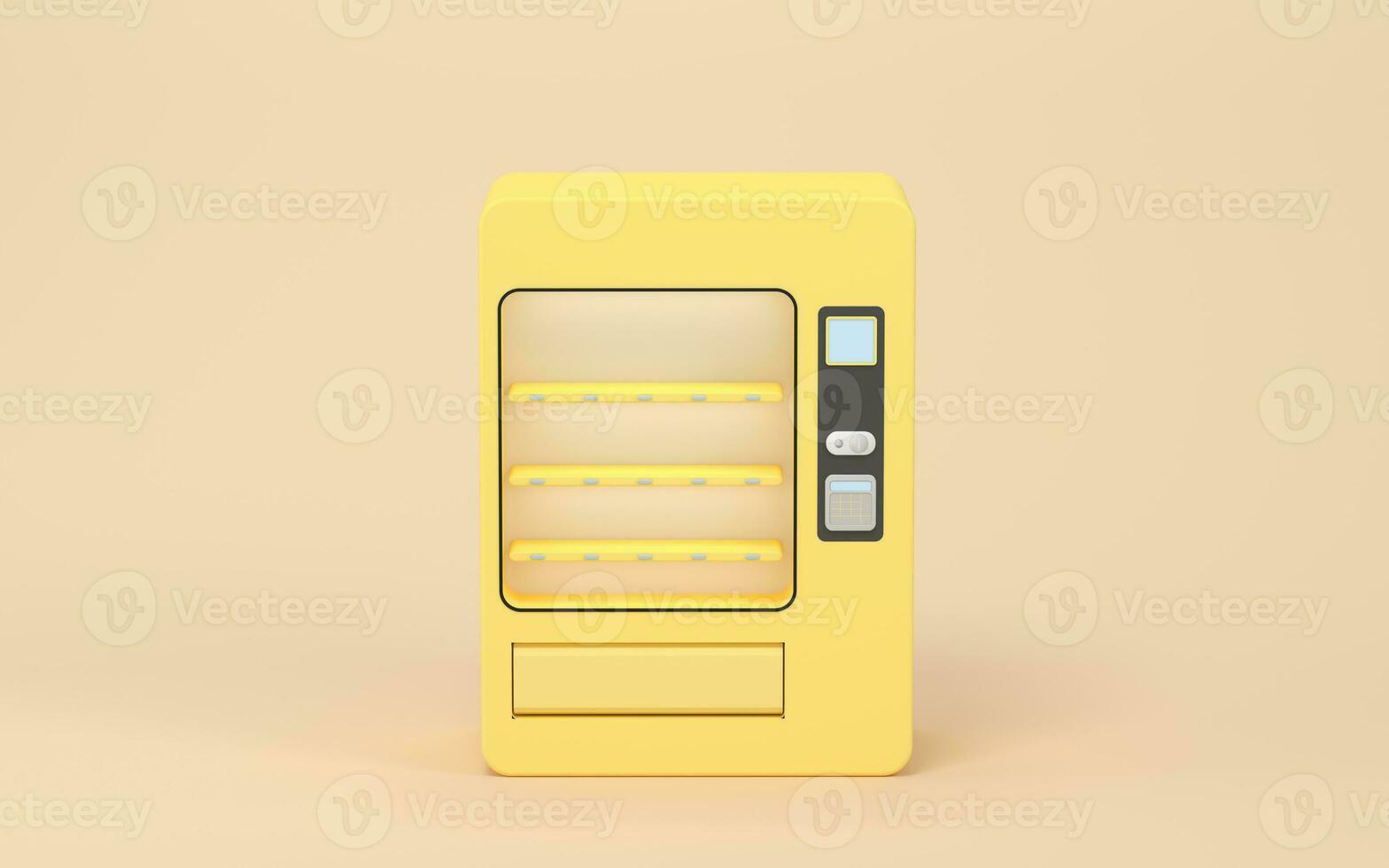 leeren Verkauf Maschine mit Gelb Hintergrund, 3d Wiedergabe. foto