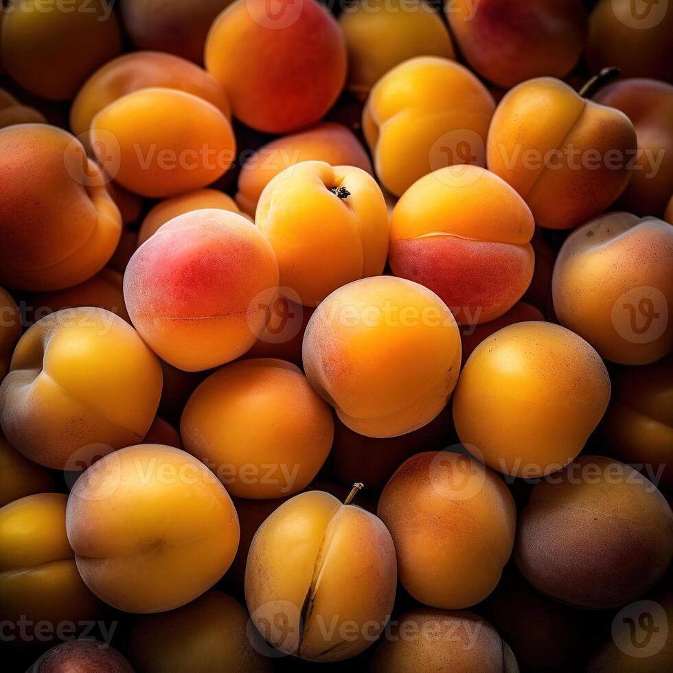 realistisch Foto von ein Bündel von Aprikosen. oben Aussicht Obst Landschaft. ai generiert