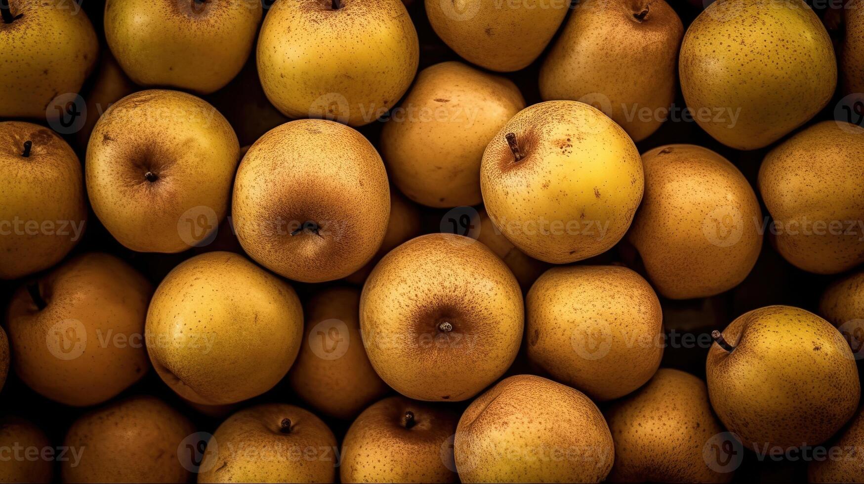 realistisch Foto von ein Bündel von asiatisch Birnen. oben Aussicht Obst Landschaft. ai generiert