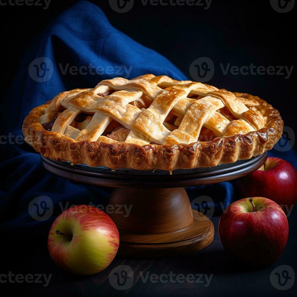 realistisch Foto von Apfel Kuchen, Umgebung durch Apfel Frucht. Nahansicht Essen Fotografie. ai generiert