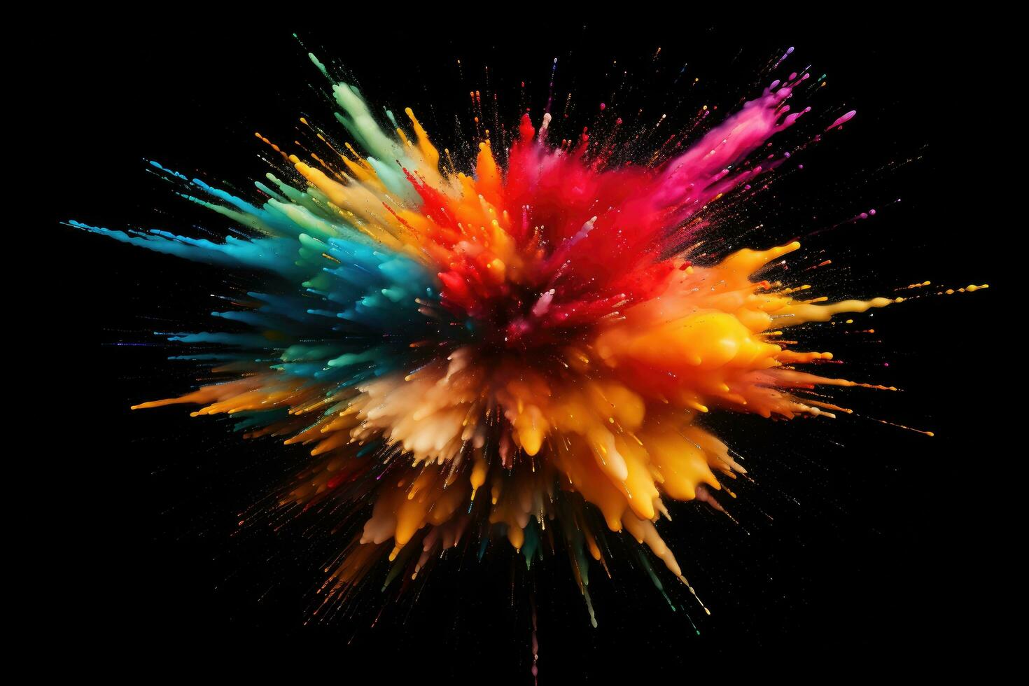 bunt Explosion von farbig Pulver auf ein schwarz Hintergrund. abstrakt Hintergrund, abstrakt bunt Explosion auf schwarz Hintergrund, ai generiert foto