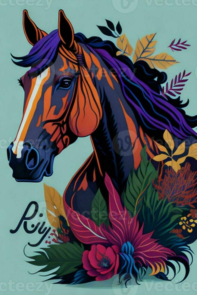 ein detailliert Illustration von ein Pferd zum ein T-Shirt Design, Hintergrund und Mode foto