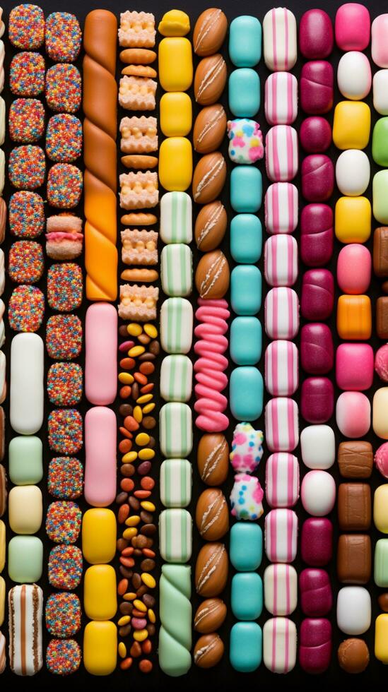 Arten von Süßigkeiten Regenbogen Farbe Hintergrund foto