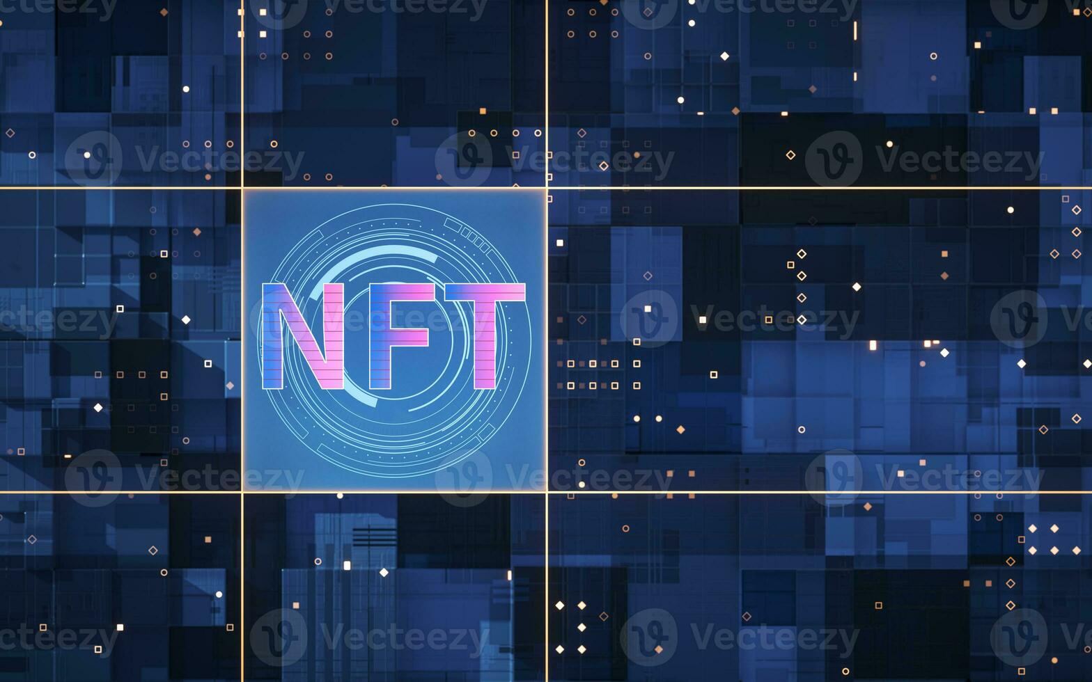 nft nicht fungibel Token Konzept und Schaltkreis, 3d Wiedergabe. foto