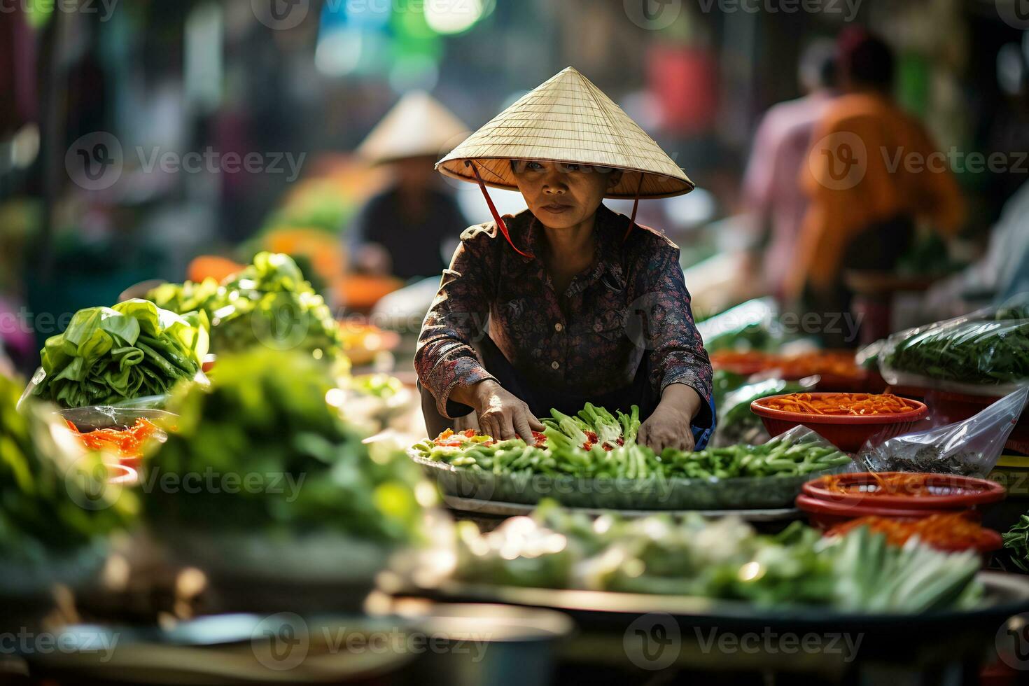 Aussicht von Anbieter Verkauf frisch Essen im traditionell Markt foto