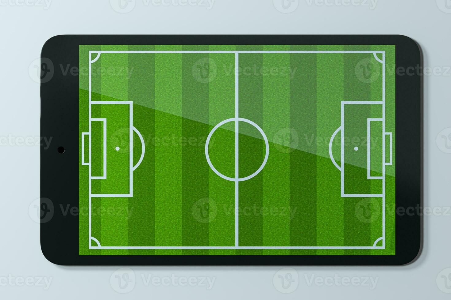 das leeren Fußball Feld auf das Pad, virtuell Wirklichkeit, 3d Wiedergabe. foto