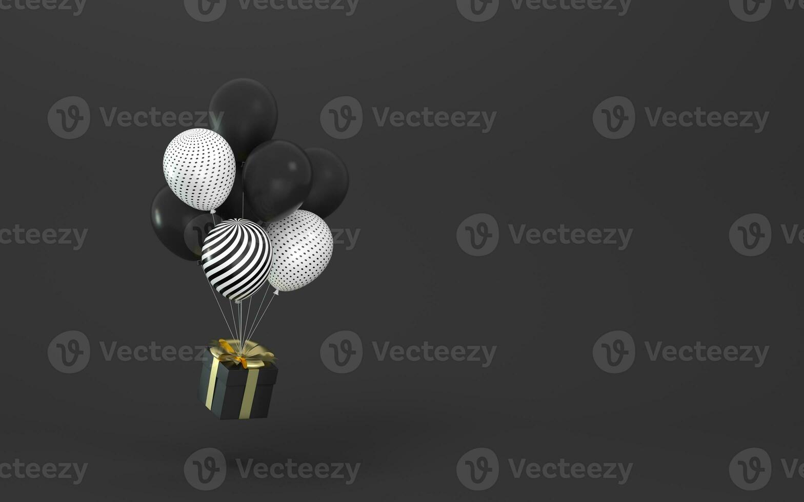 Luftballons und die Geschenke mit schwarz Hintergrund, 3d Wiedergabe. foto