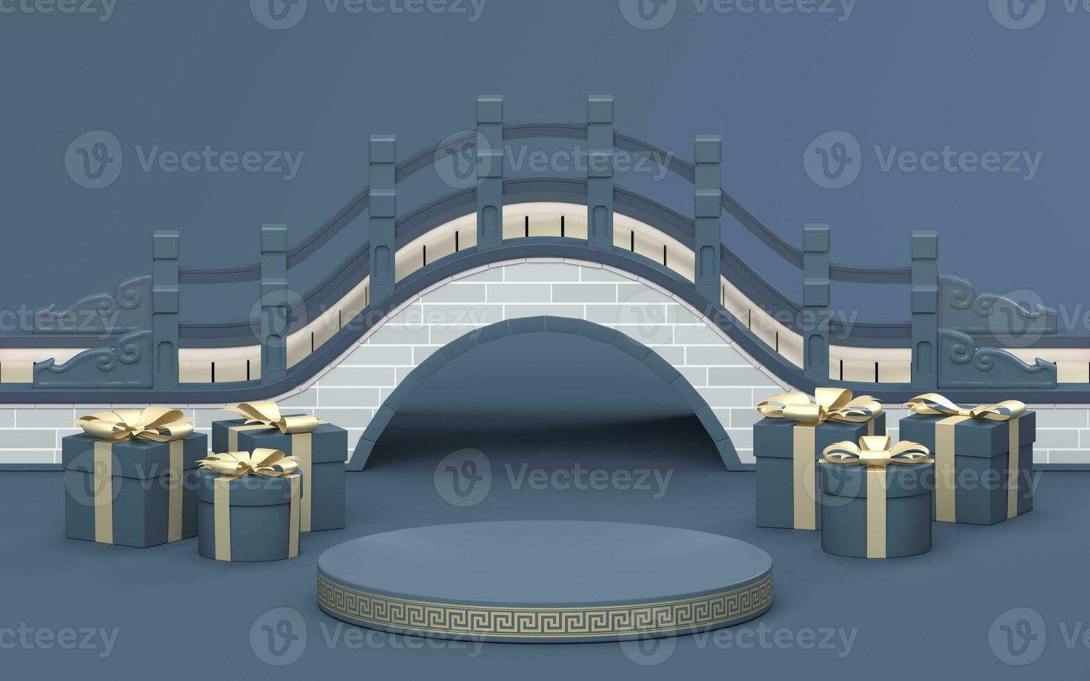 Chinesisch Stil Brücke mit Blau Hintergrund, 3d Rendern foto