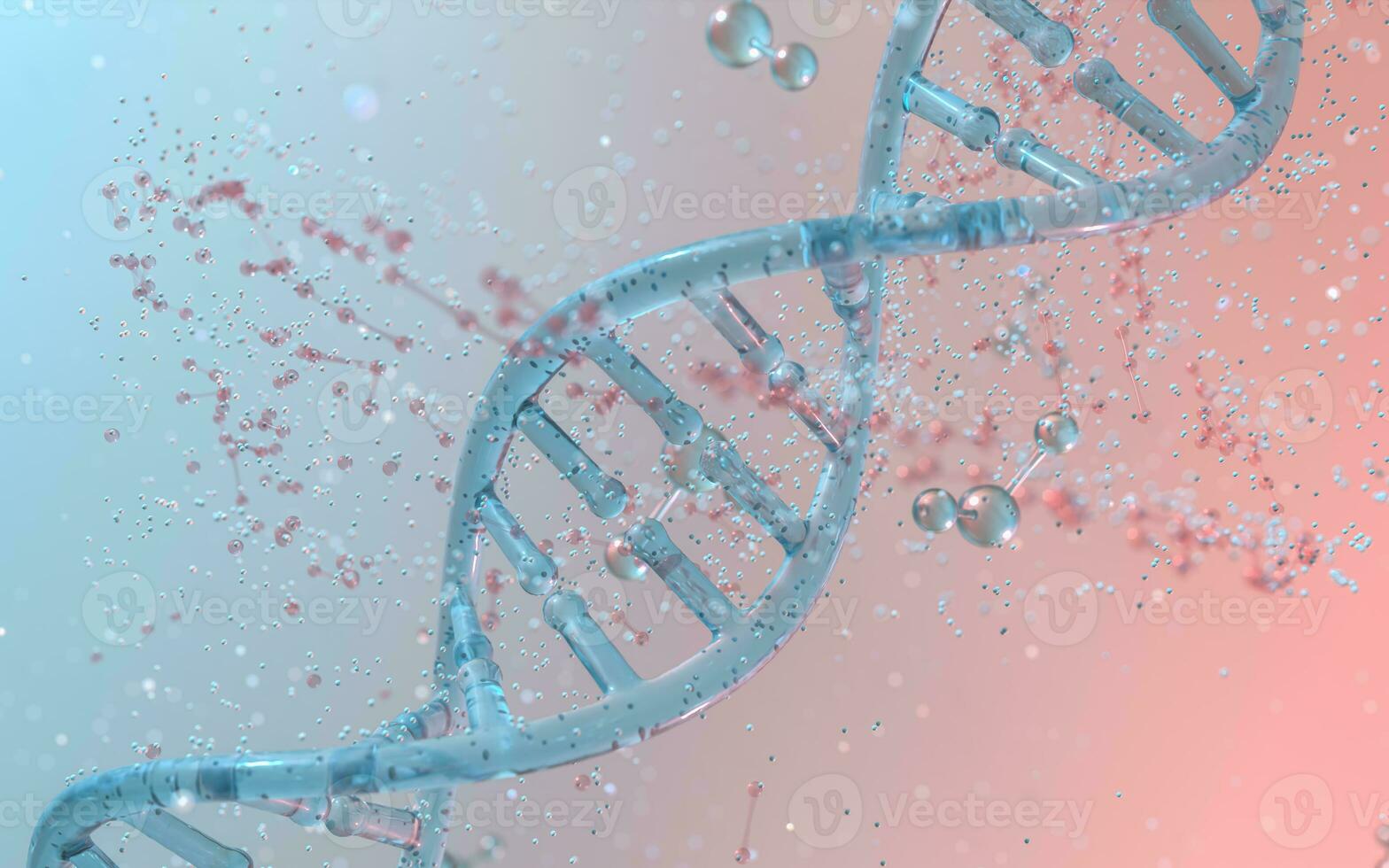 DNA Genome Struktur mit Aufteilung Molekül, 3d Wiedergabe. foto