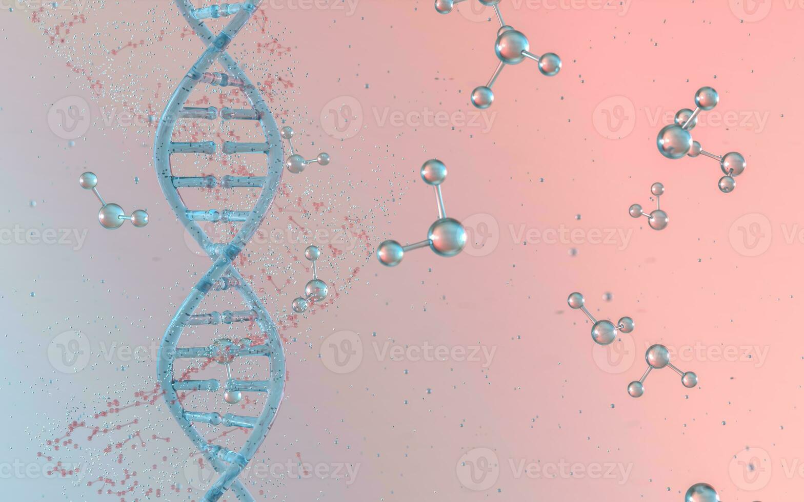 DNA Genome Struktur mit Aufteilung Molekül, 3d Wiedergabe. foto