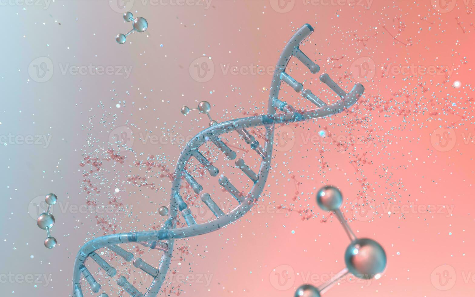 DNA Genome Struktur mit Aufteilung Molekül, 3d Wiedergabe. foto