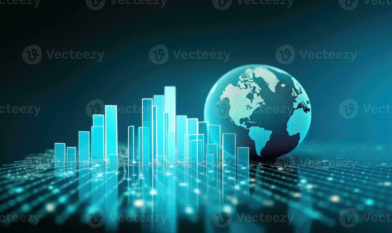 Globus und Lager Markt Diagramm auf Blau Hintergrund foto