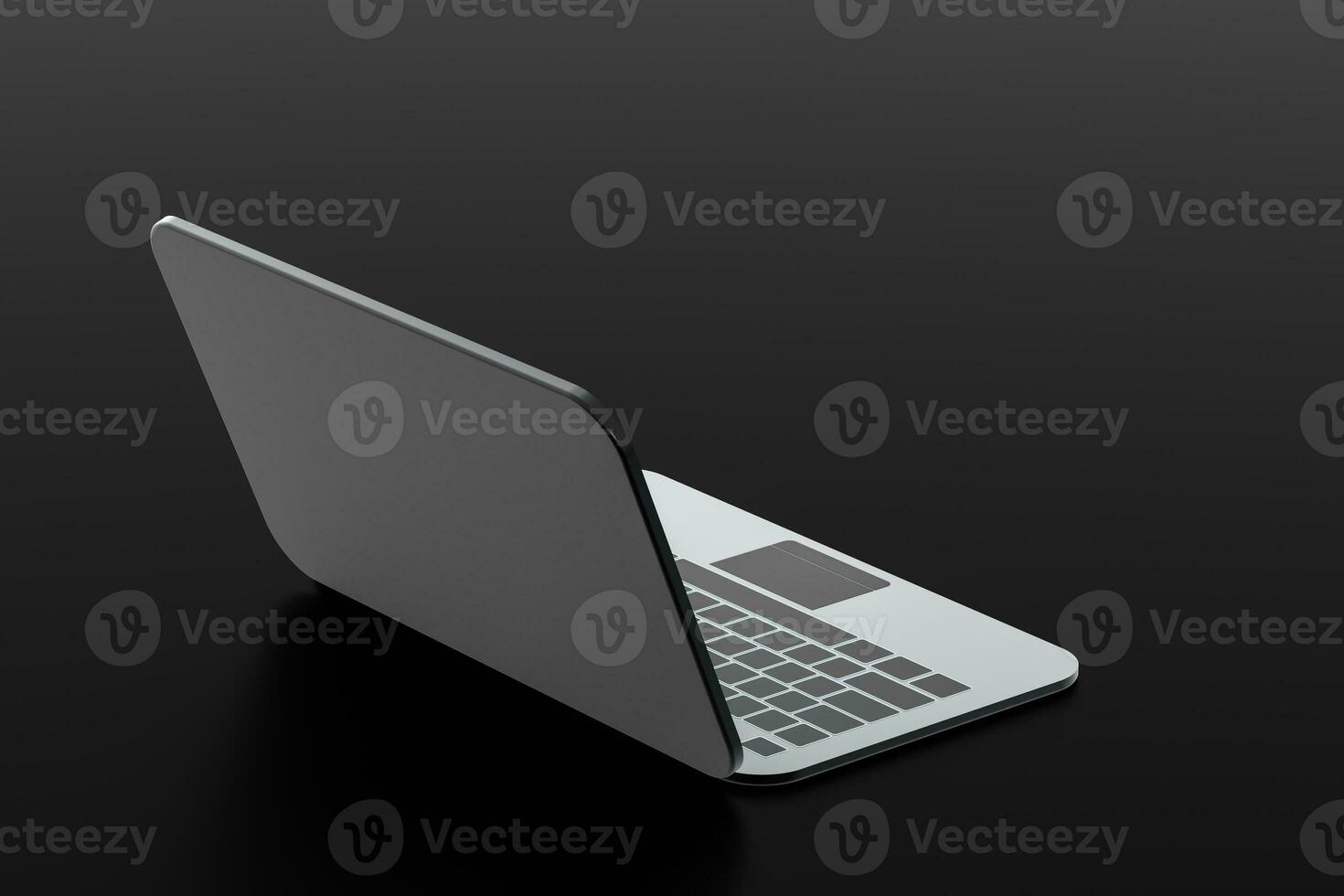 Laptop mit schwarz Hintergrund, technologisch Konzept, 3d Wiedergabe. foto
