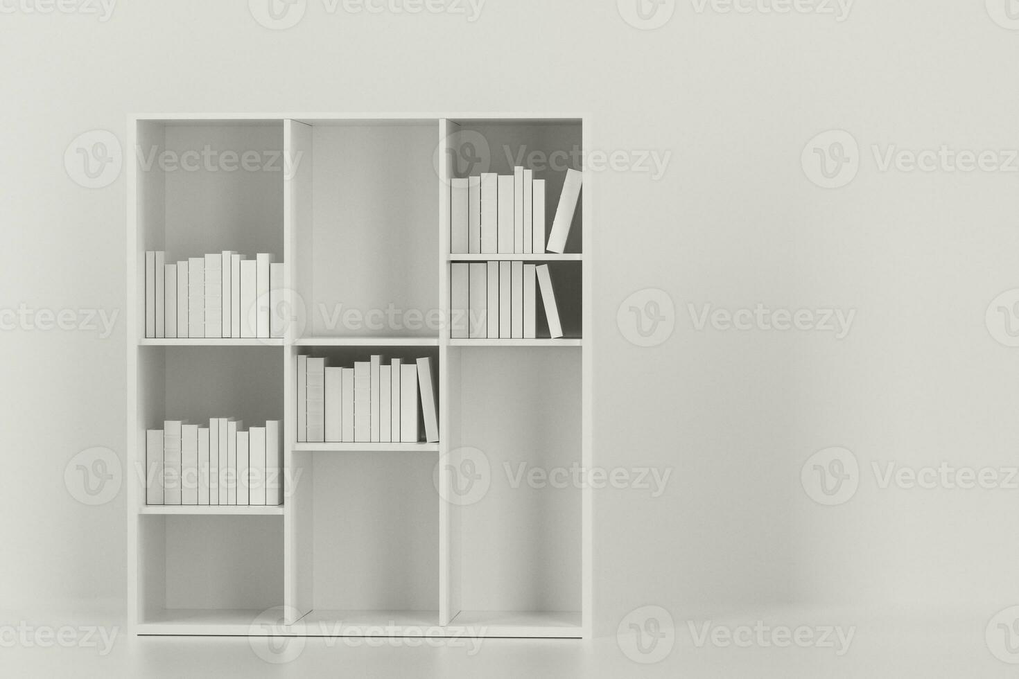 Bücherregal mit Bücher Innerhalb im das leeren Neu Haus, 3d Wiedergabe. foto