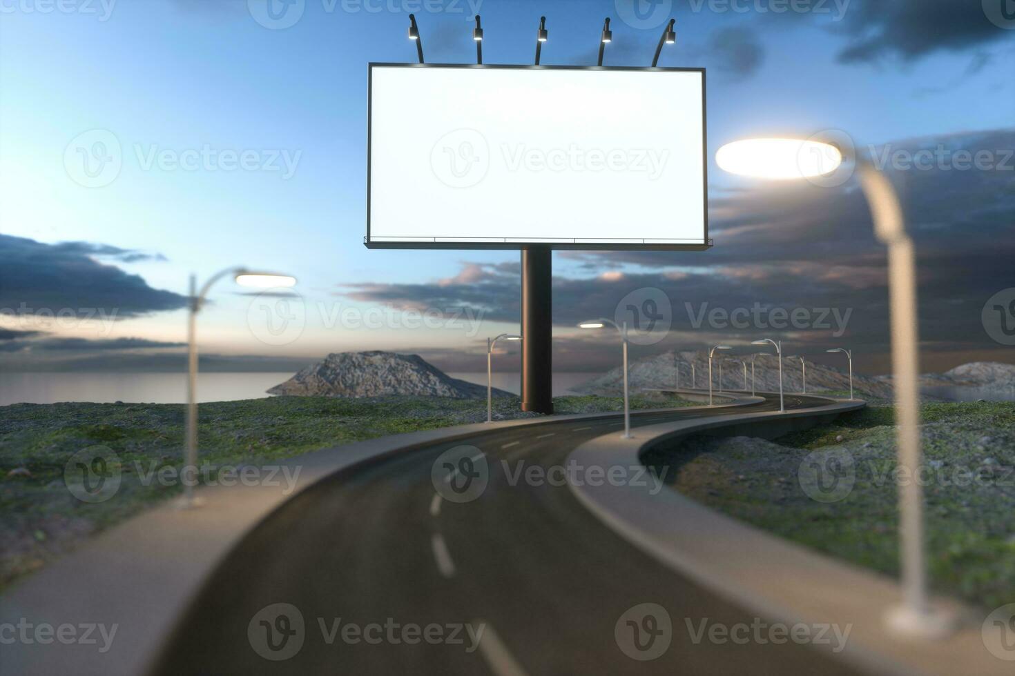 leer Werbung Tafel und Wicklung Straße, 3d Rendern foto