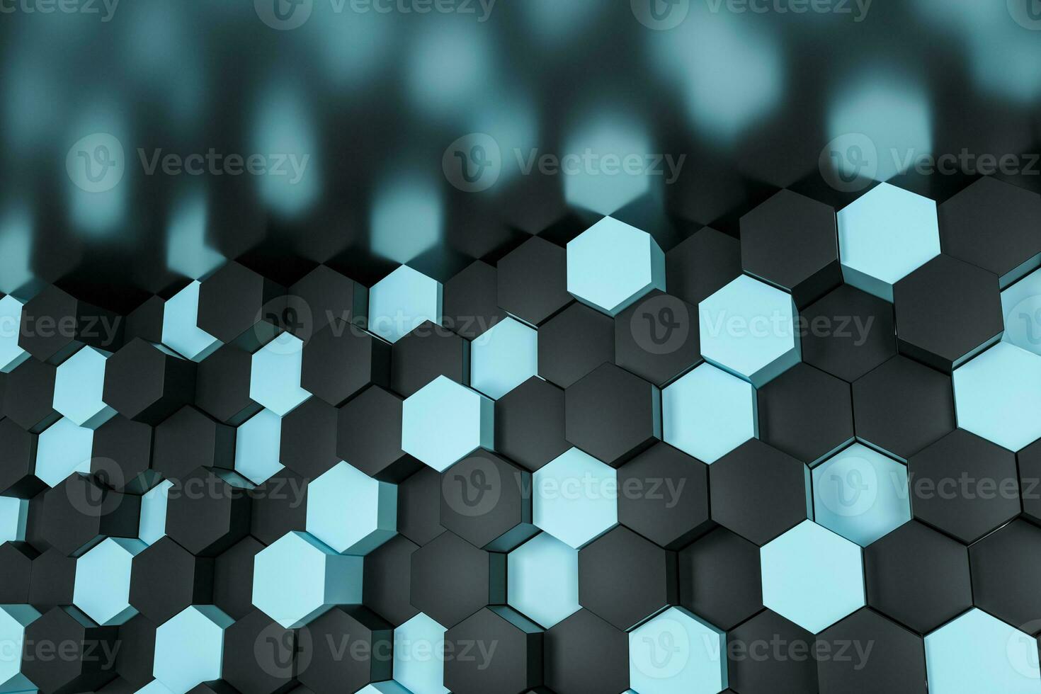 3d Wiedergabe, schwarz und cyan Hexagon Würfel. foto