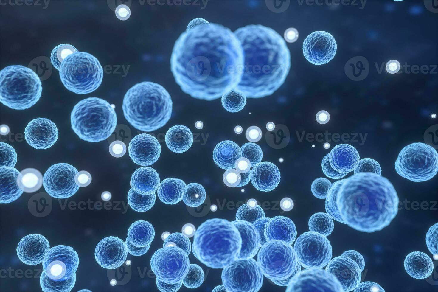 ansteckend Virus mit Oberfläche Einzelheiten auf Blau Hintergrund, 3d Wiedergabe. foto