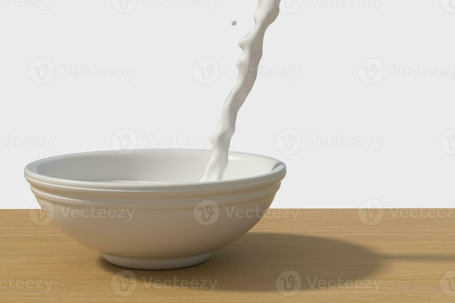 ein Schüssel von Milch und planschen flüssig, 3d Wiedergabe. foto