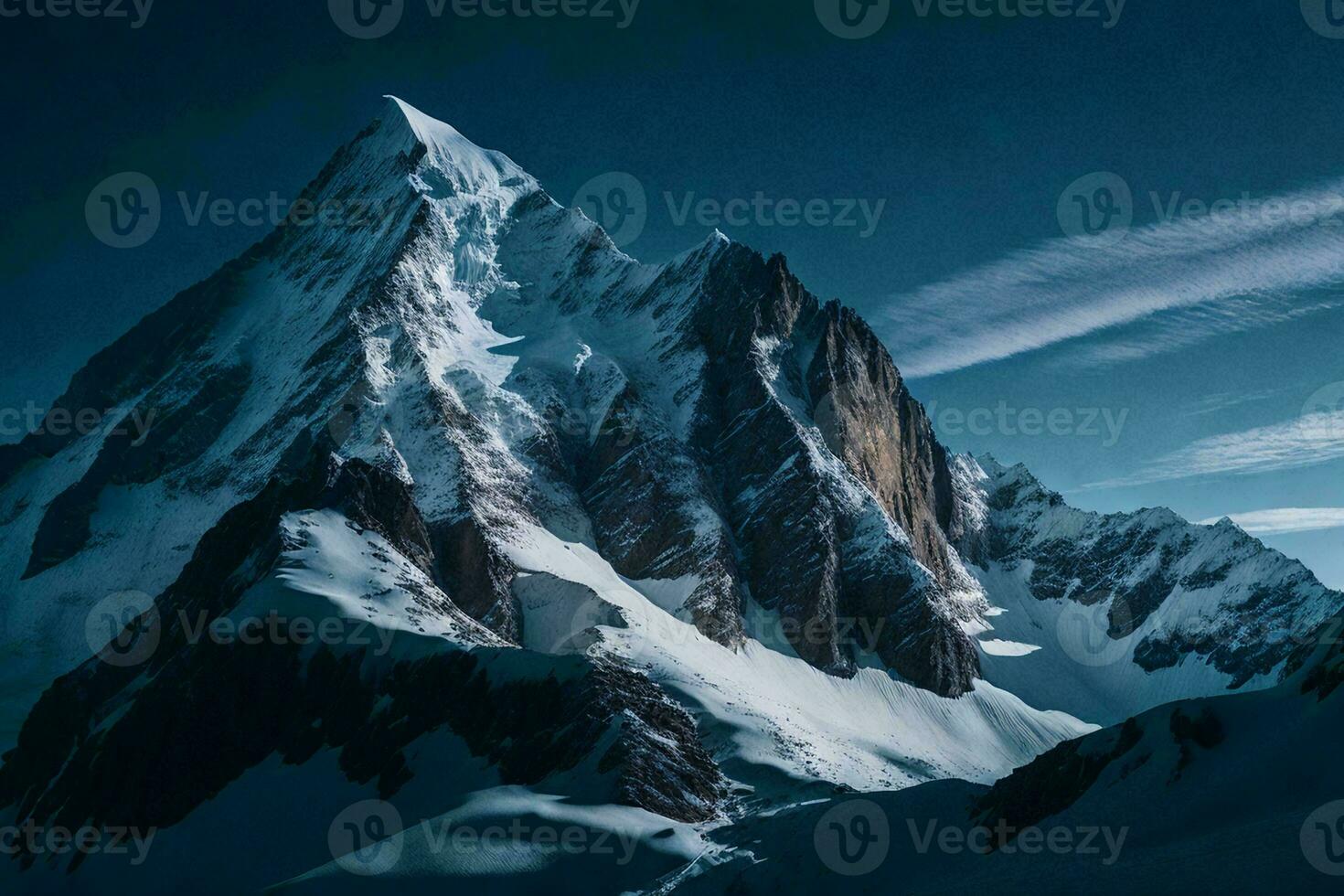 Landschaft Fotografie von ein majestätisch Berg Angebot reflektiert im ein still Teich, Erfassen das atemberaubend Schönheit von Natur. foto