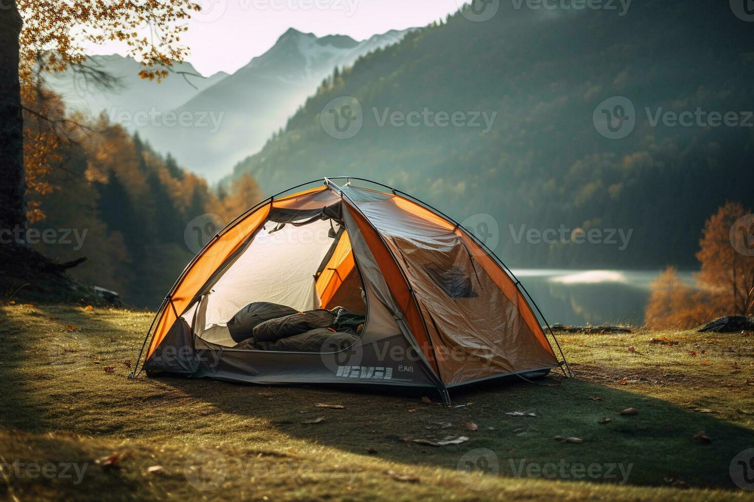 Camping Zelt Bereitstellung Schutz und Schutz zum draussen Enthusiasten, entworfen zum verschiedene Wetter Bedingungen ai generativ foto