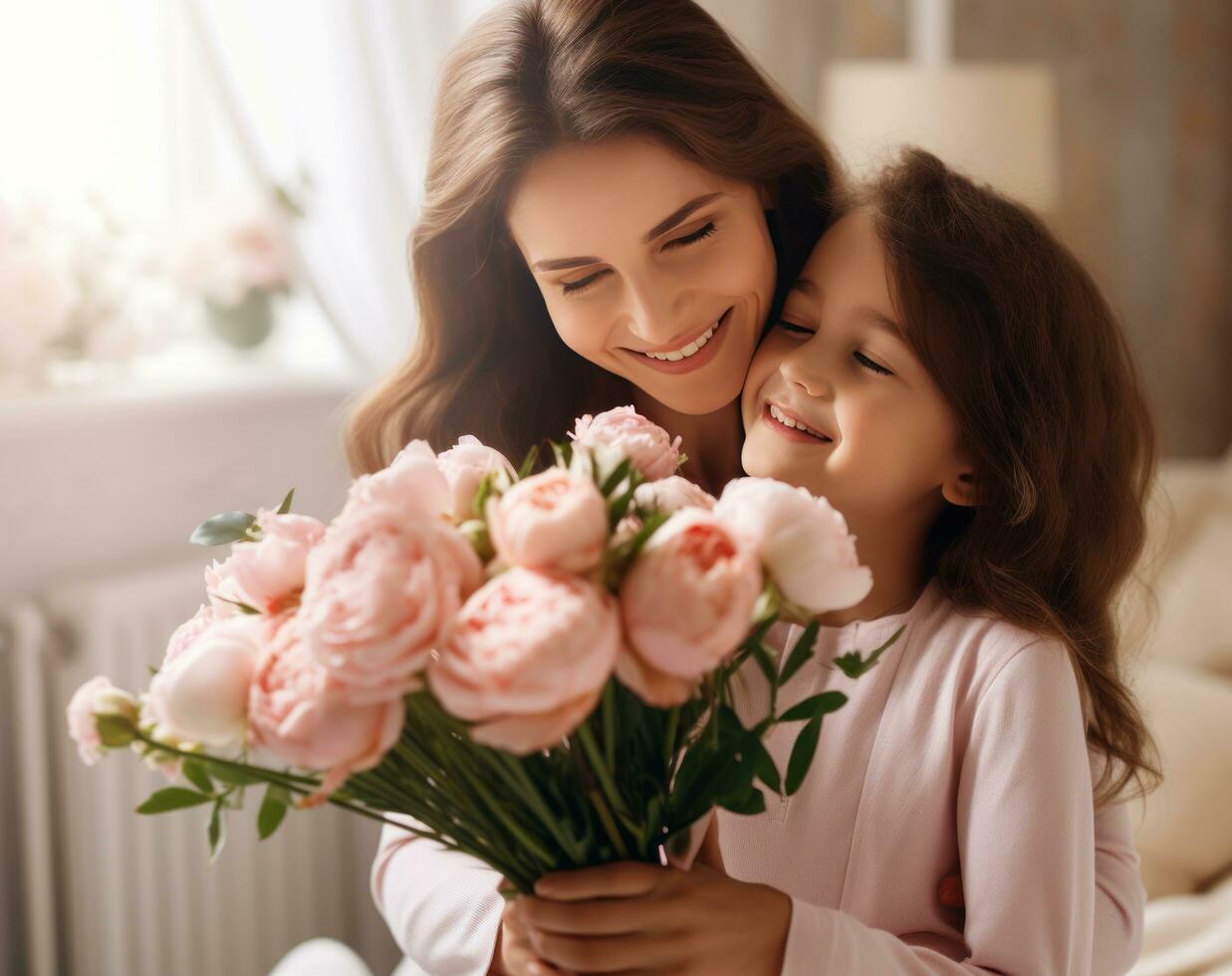 Mama und Tochter mit Blumen foto