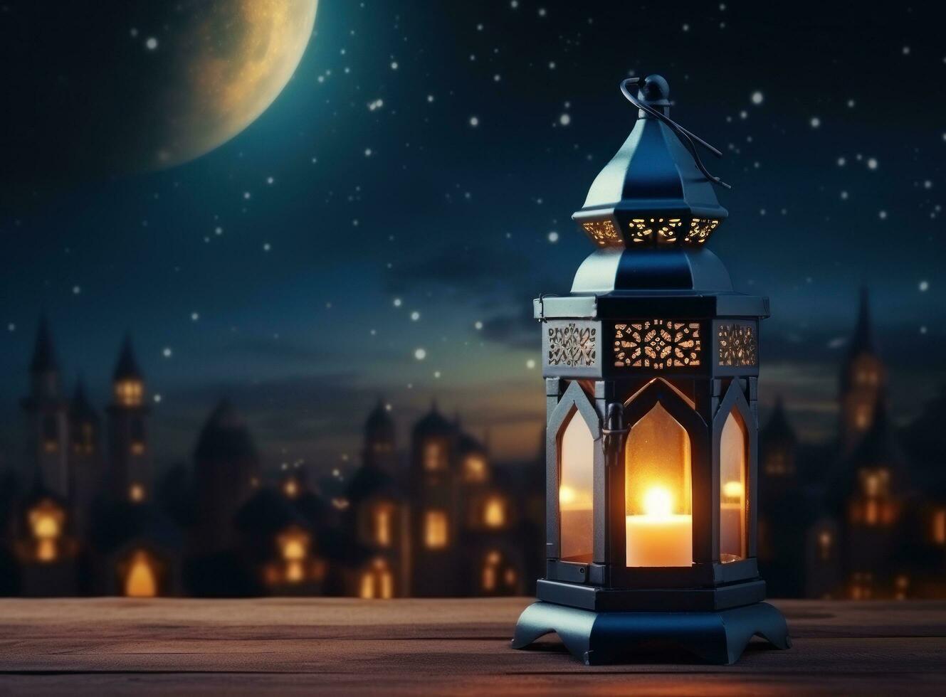 Muslim Laterne mit Kerzen auf das Hintergrund im das Nacht foto