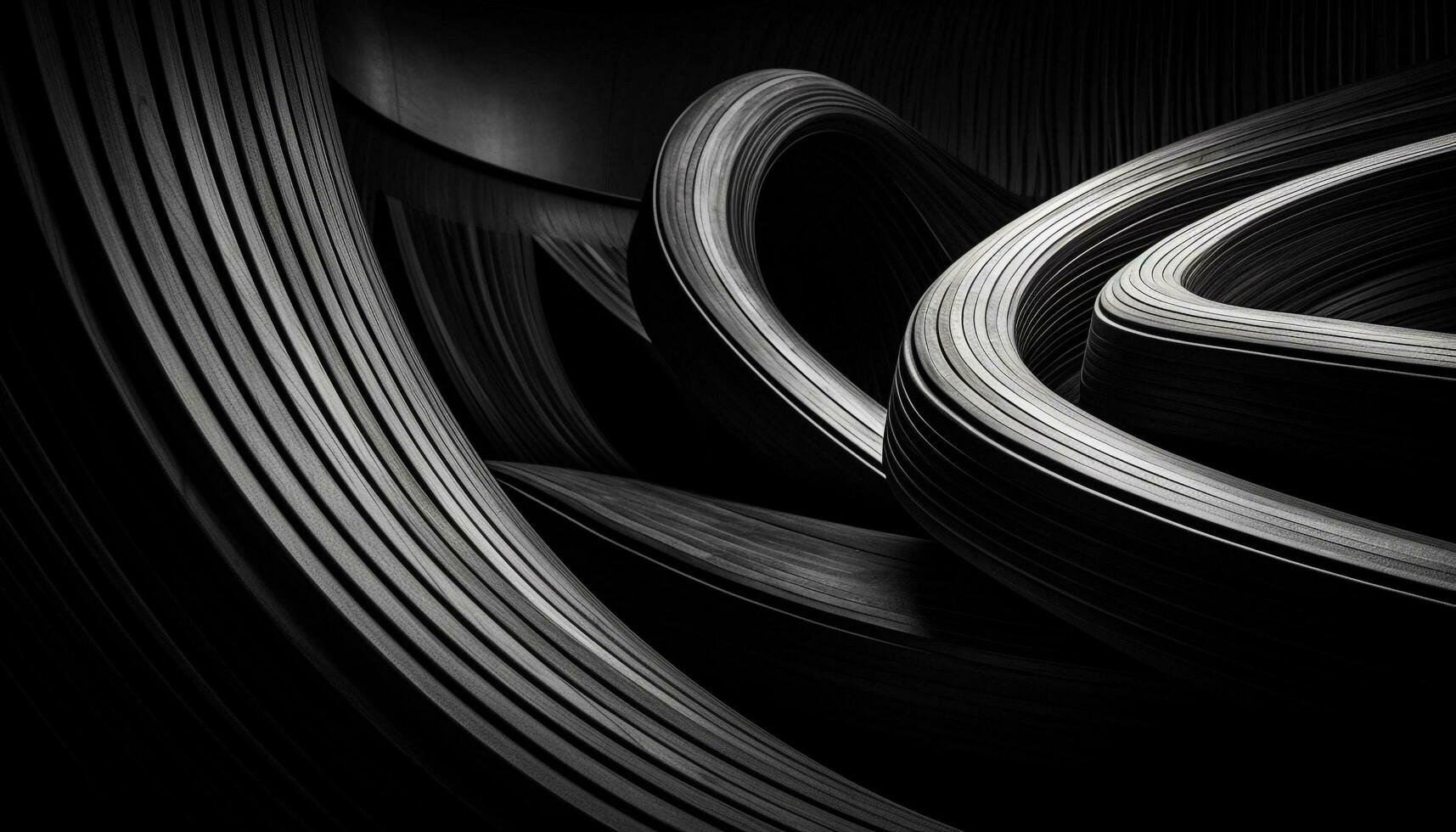 abstrakt Hintergrund mit gemustert Kurven von glänzend metallisch Stahl Formen generiert durch ai foto