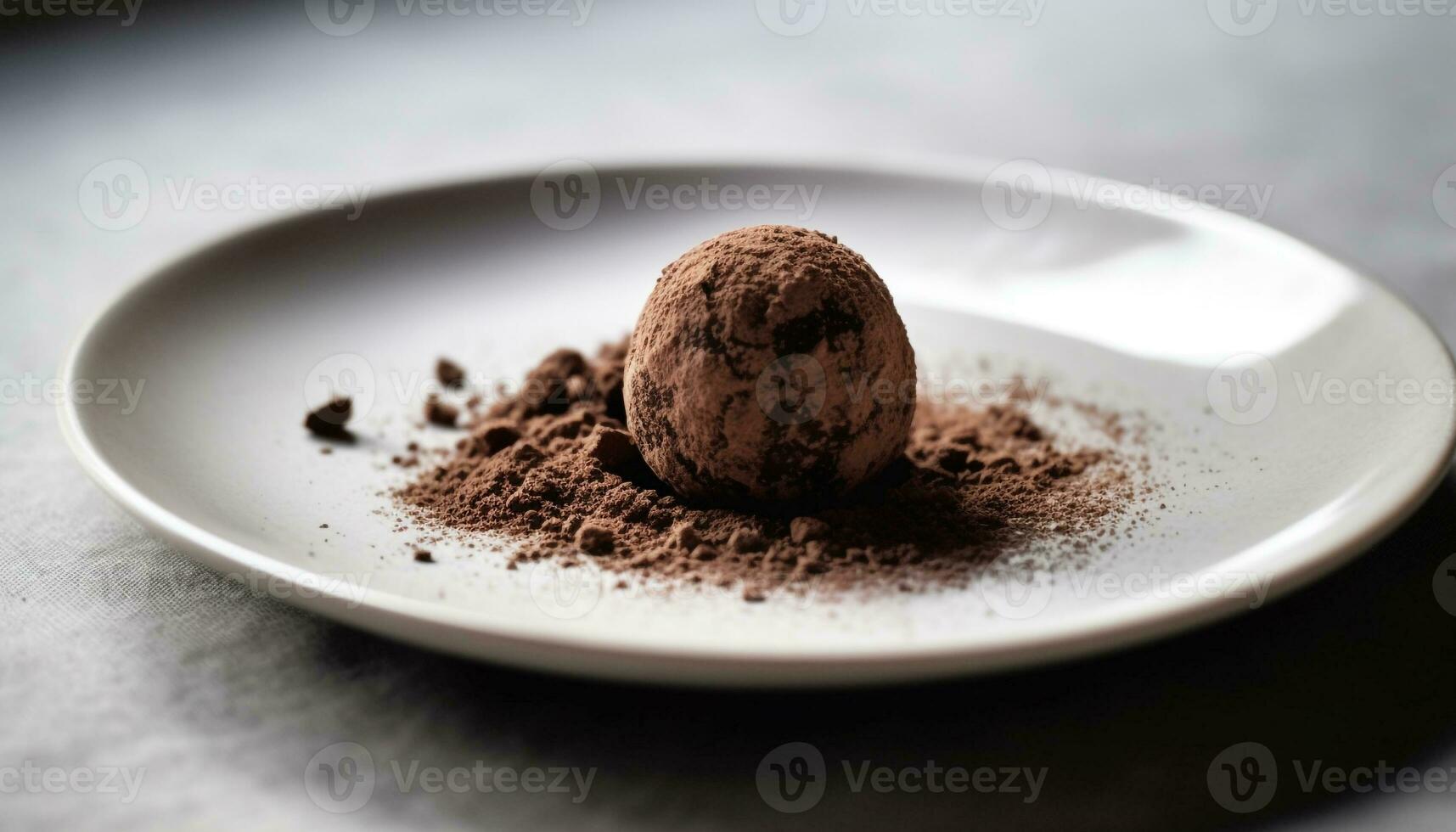 ein Gourmet Dessert dunkel Schokolade Trüffel Ball mit Kakao Pulver generiert durch ai foto