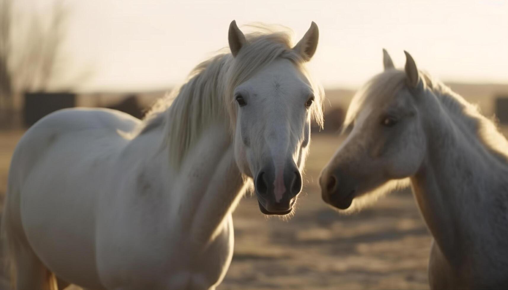 Pferd Weiden lassen im Wiese, genießen Freiheit und still Natur generiert durch ai foto