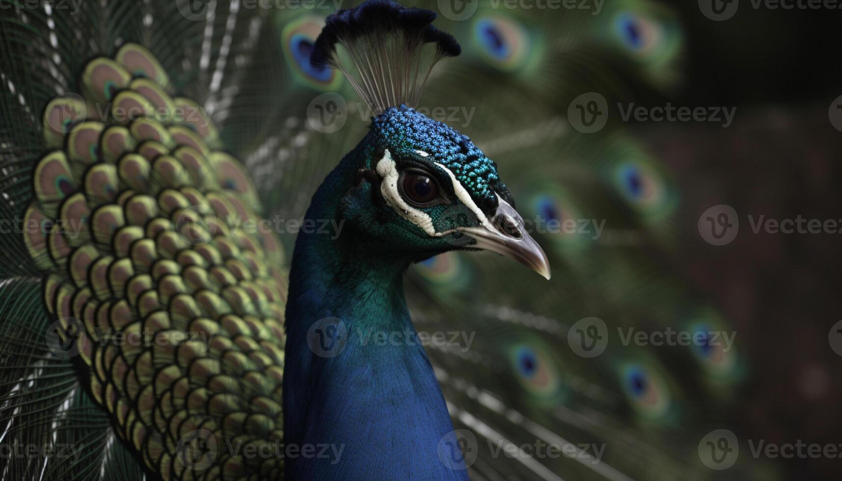 majestätisch Pfau Anzeigen beschwingt Farben im Natur elegant Porträt generiert durch ai foto