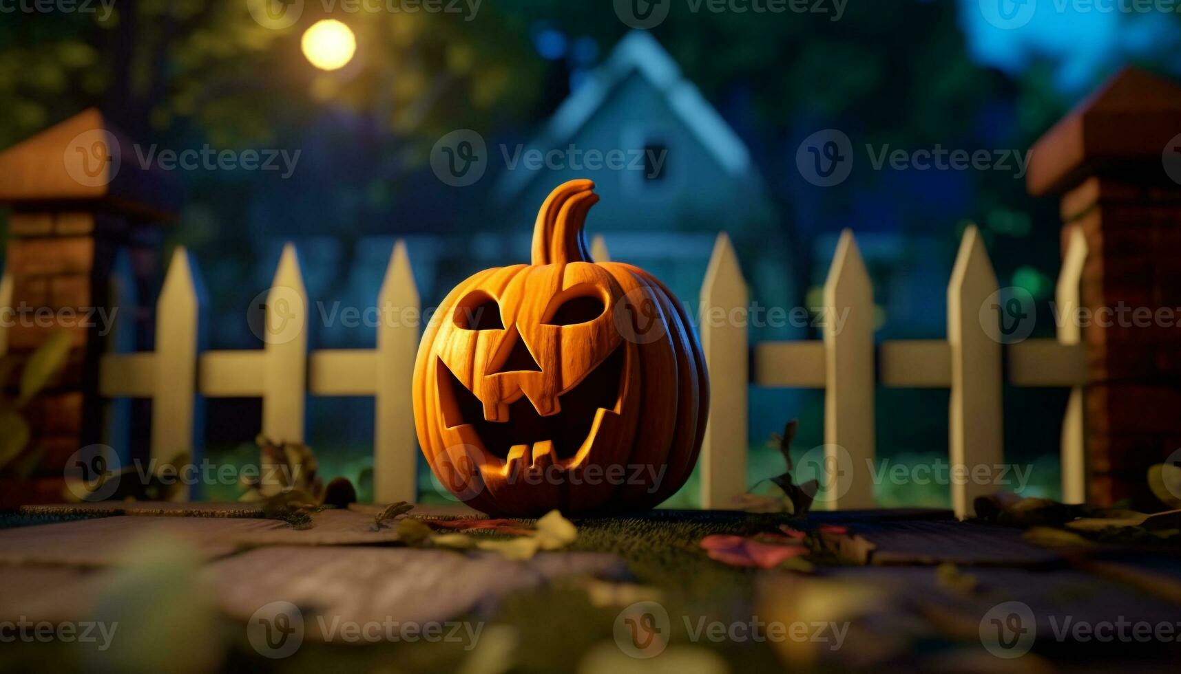 Halloween Nacht, gespenstisch Laternen glühend, Herbst Dekoration, böse Geist lächelnd generiert durch ai foto