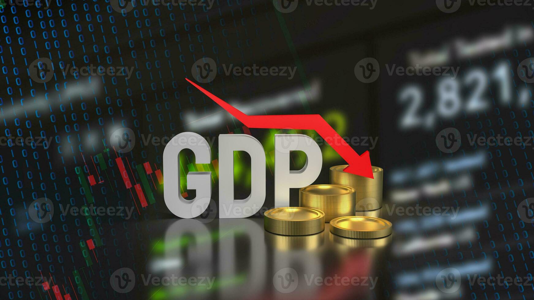 das gdp Text und Münzen zum Geschäft Konzept 3d Rendern foto